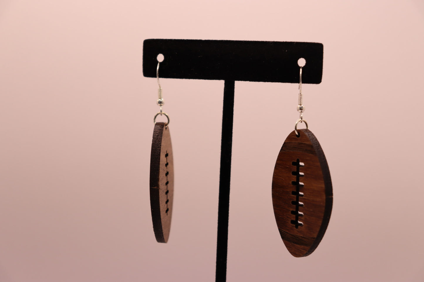 The Football - Natural Wood Oval Earrings