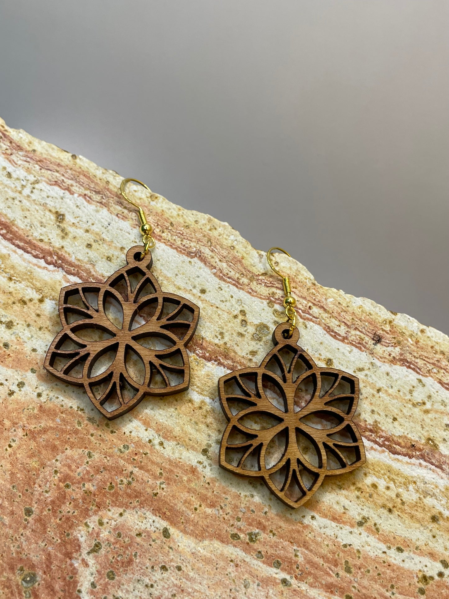 The Mandala Flower - Natural Wood Geometric Earrings