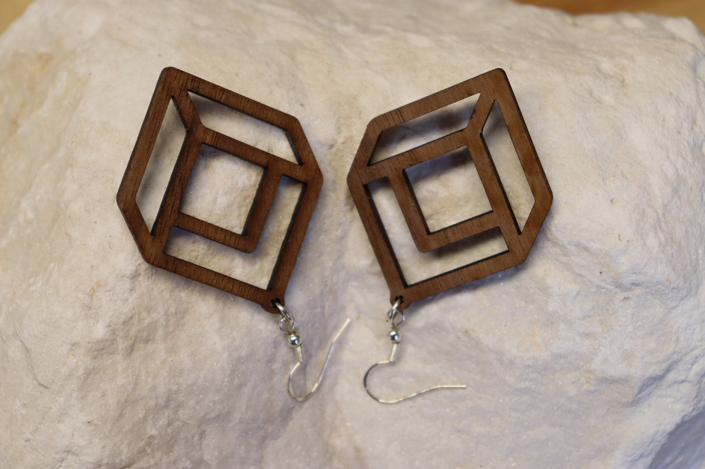 The Cube - Natural Wood Geometric Earrings