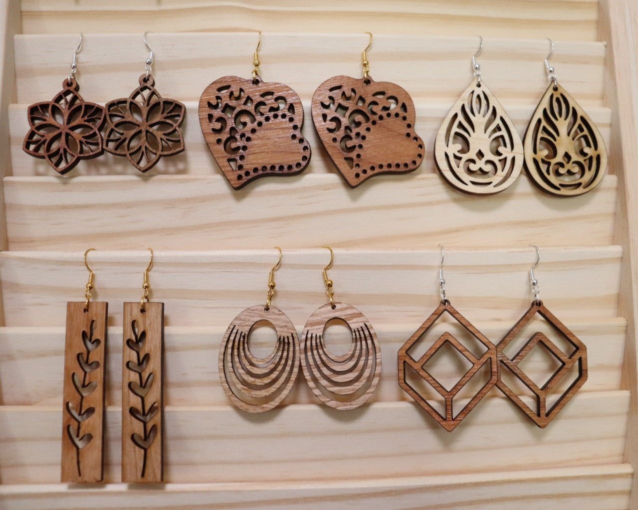 The Cube - Natural Wood Geometric Earrings