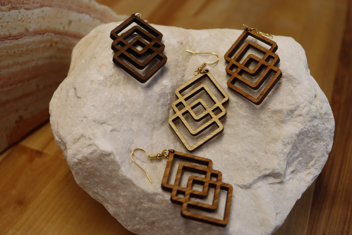 The Synchrony - Natural Wood Geometric Earrings