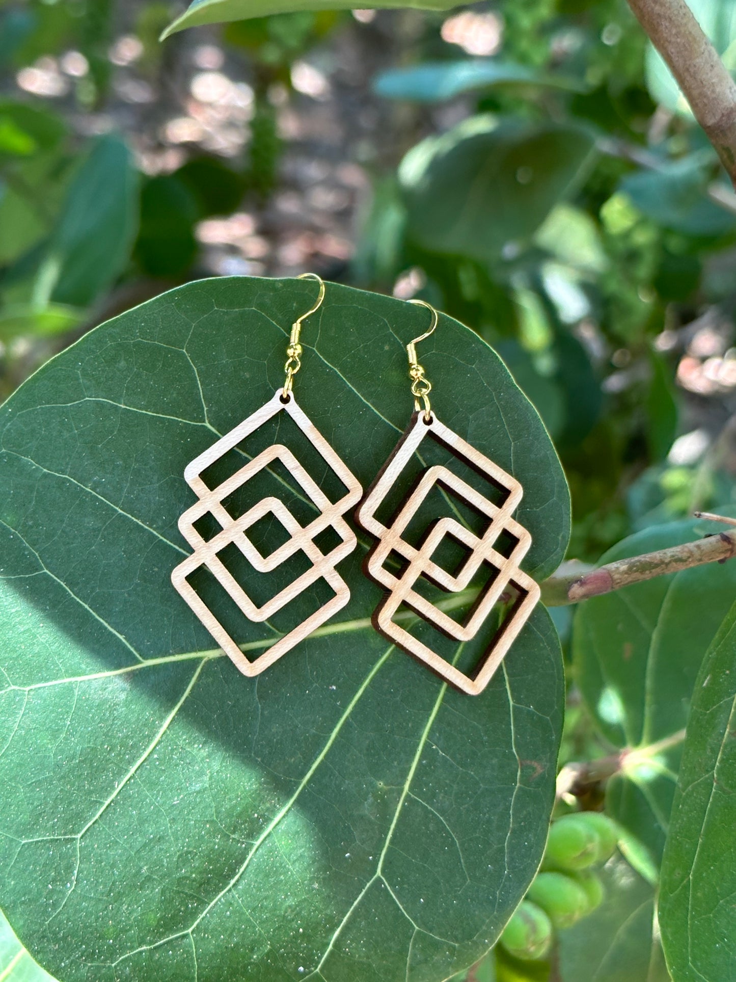 The Synchrony - Natural Wood Geometric Earrings
