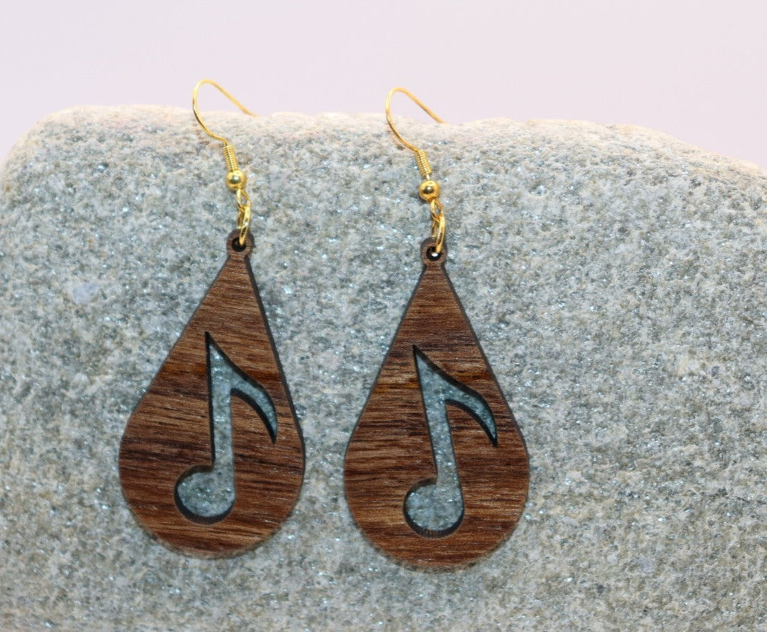 Handmade Dangle Earrings with musical note silohuette.