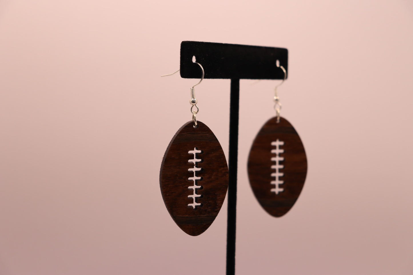 The Football - Natural Wood Oval Earrings